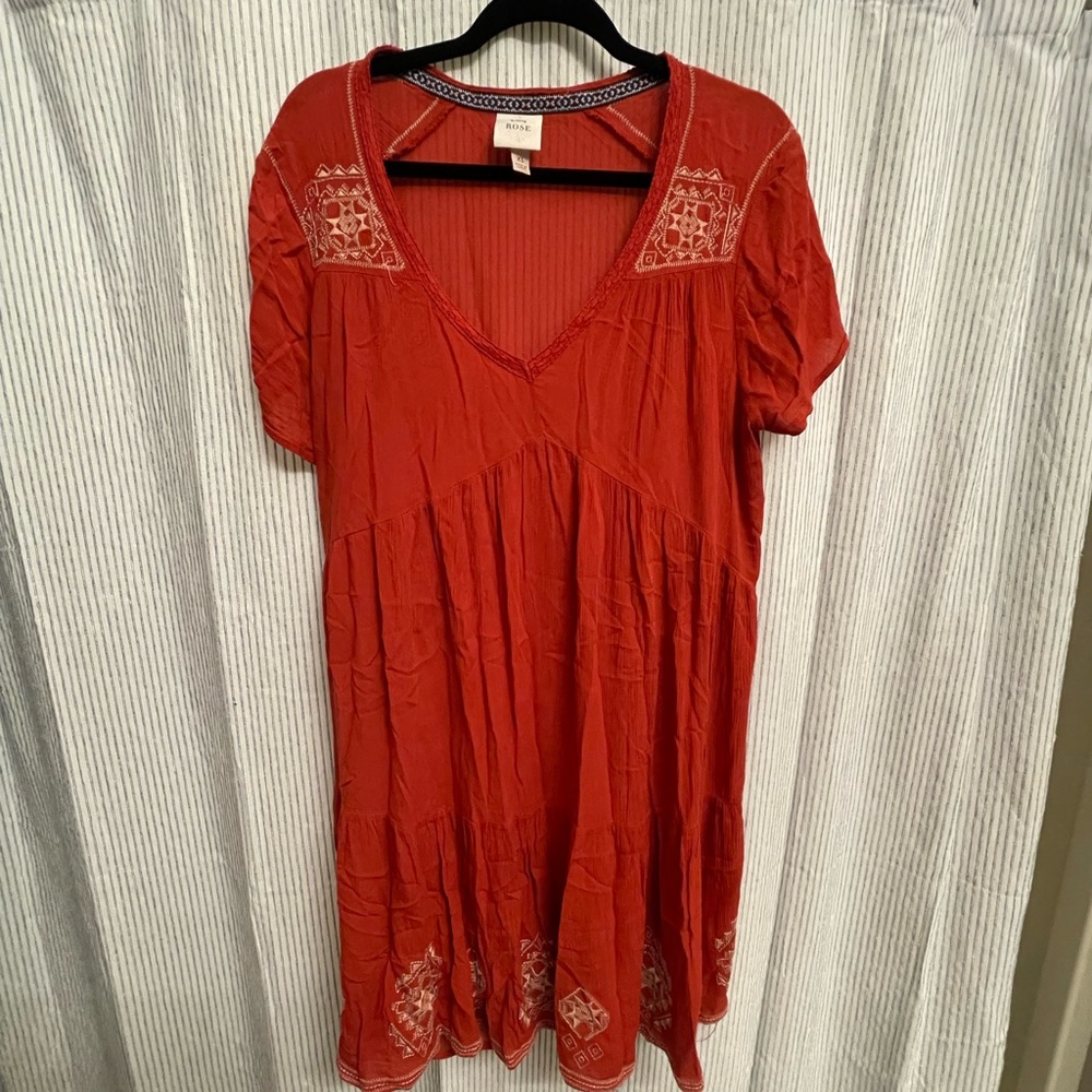 Red Orange Embroidered Sundress